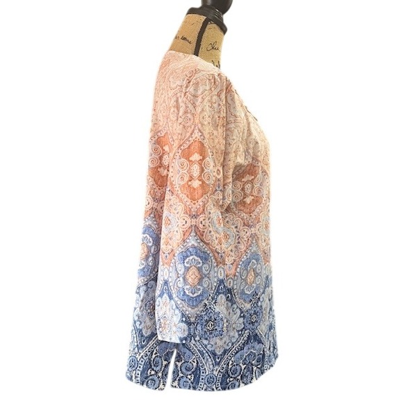 Alfred Dunner Woman 1X Top Blouse Paisley Print 3/4 Sleeve Boho Chic - Picture 3 of 6